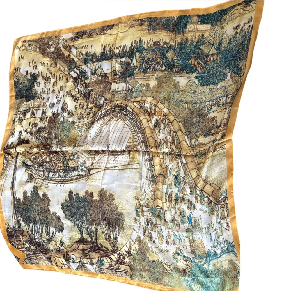 Chinese landscape silky scarf